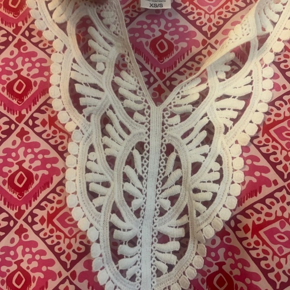 Nikki Poulos Geo Print Boho Crotchet Tunic Coverup Poncho Oversized Fit - Picture 12 of 12